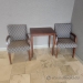 Tan Checkered Fabric with Wood Frame Guest Side Chairs and Table